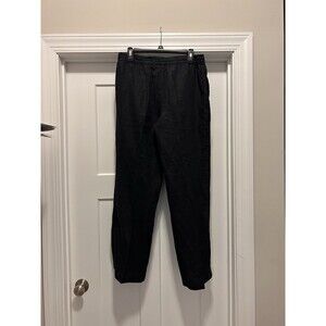 Jones New York Black 100% Linen Pants Size Medium Wide Leg Elastic Waist Pockets